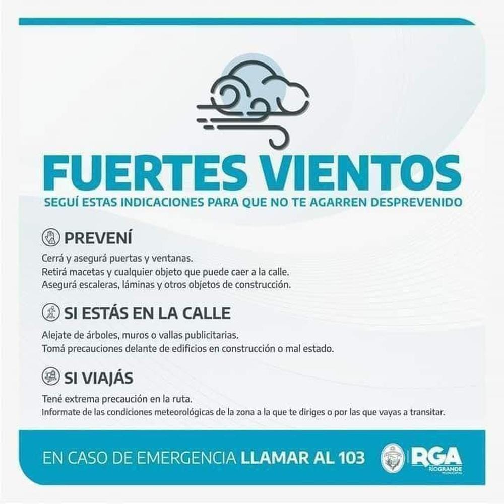 Viento intenso en Río Grande: alerta amarilla este sábado