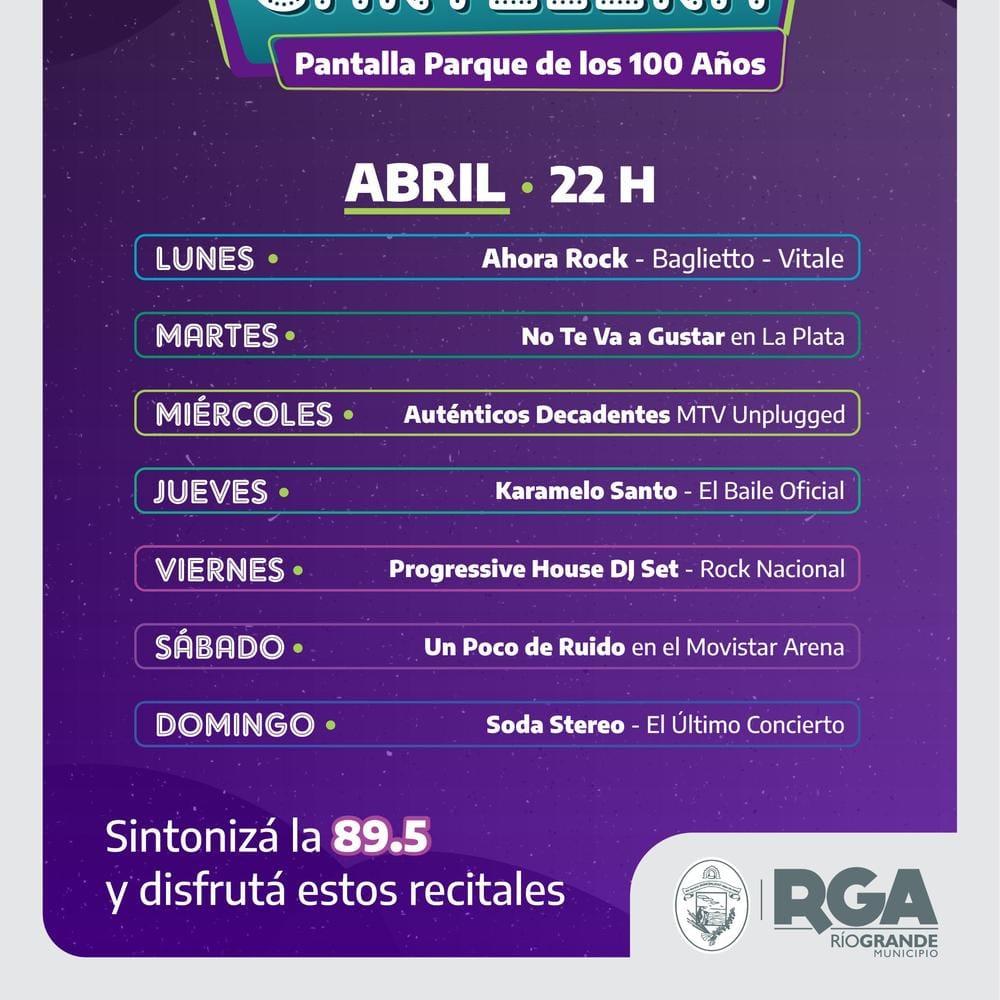 DISFRUTA DE LOS RECITALES EN LA PANTALLA DEL PARQUE DE LOS 100 AÑOS EN RÍO GRANDE