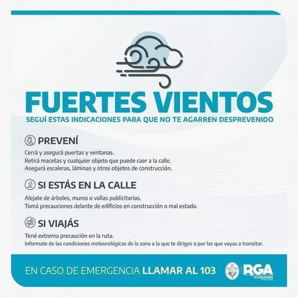 FUERTES VIENTOS EN RÍO GRANDE: ALERTA NARANJA