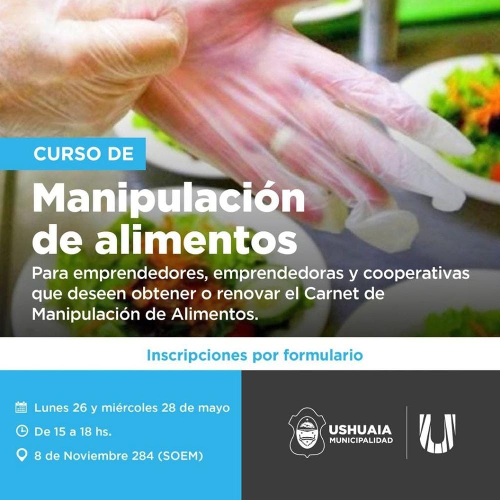 CURSO GRATUITO DE MANIPULACIÓN DE ALIMENTOS EN USHUAIA