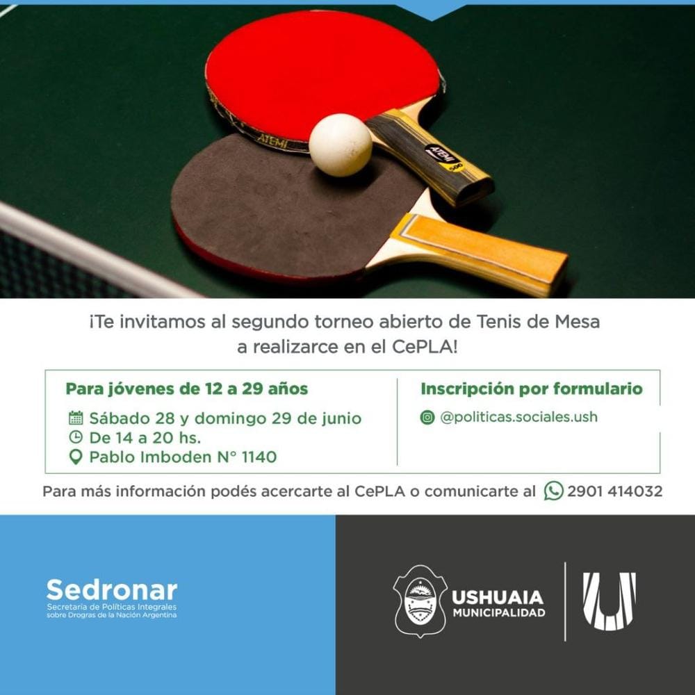 Ushuaia lanza 2° Torneo Abierto de Tenis de Mesa Juvenil
