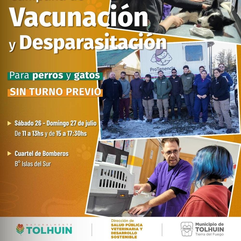 Tolhuin lanza campaña gratuita de vacunación y desparasitación animal