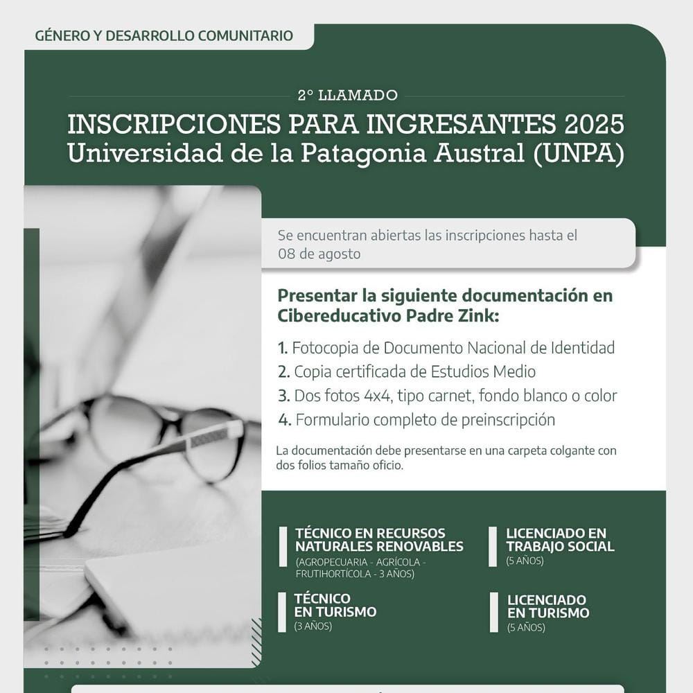 Inscripciones abiertas en la Universidad de la Patagonia Austral