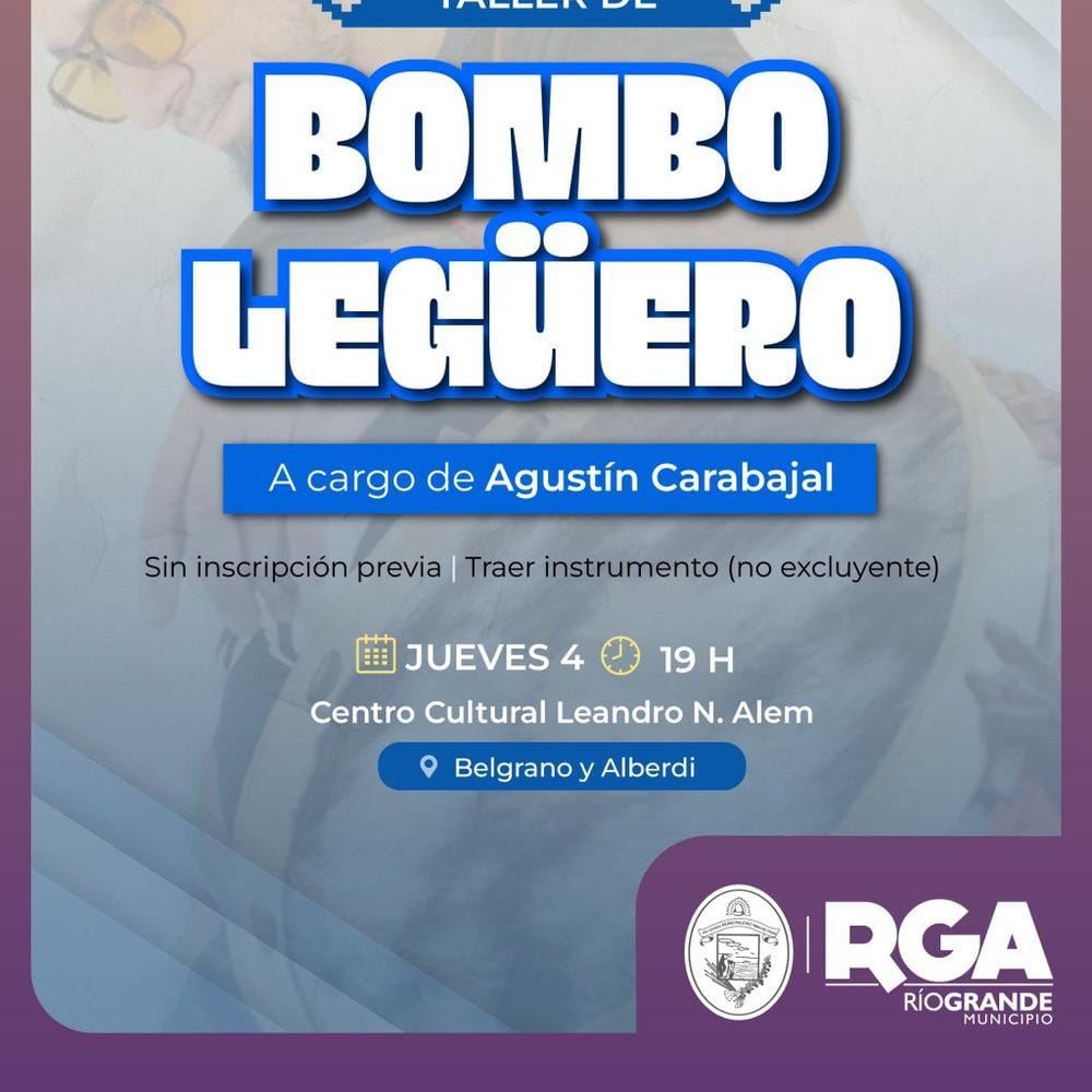Taller de Bombo Legüero en Río Grande este jueves