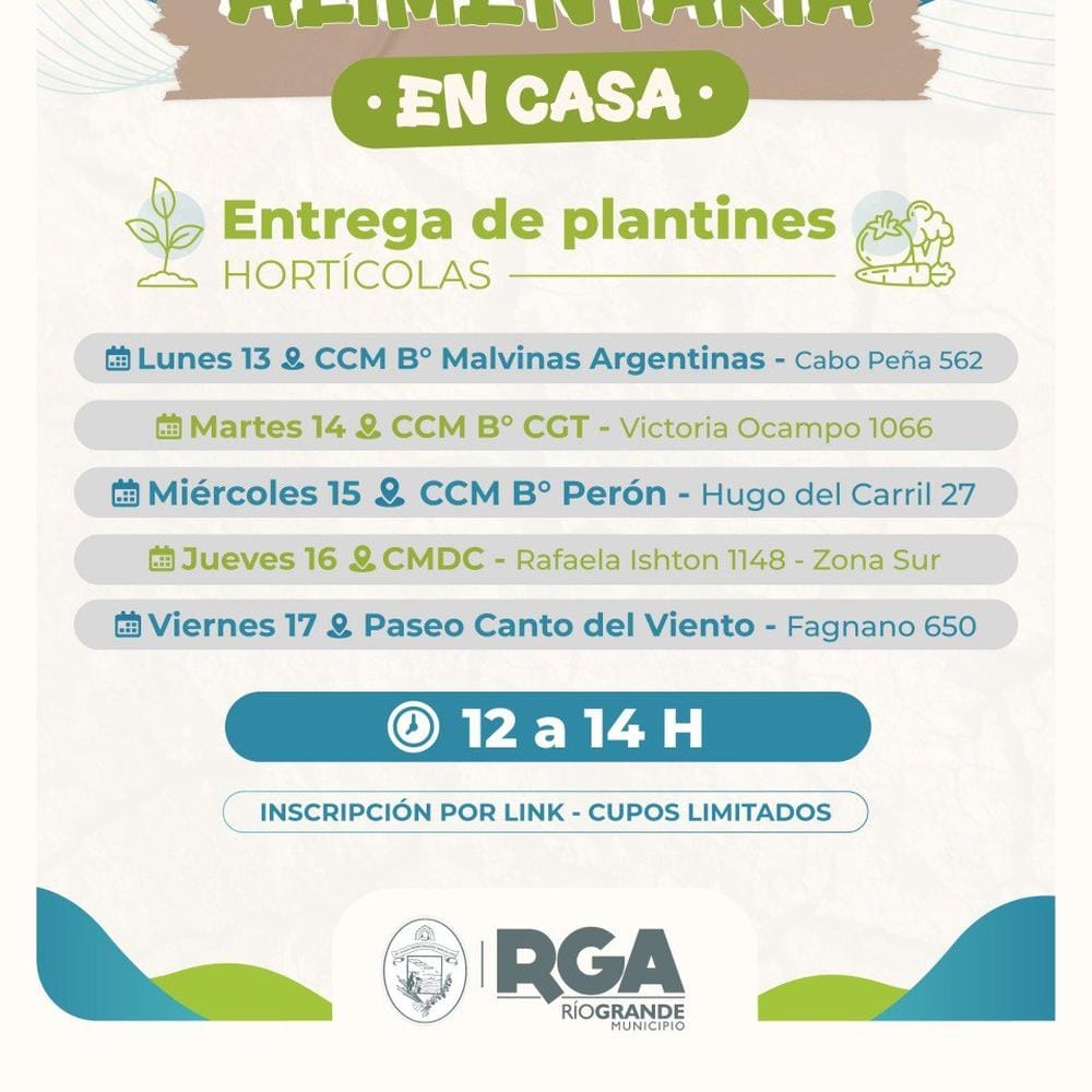 Inscripciones abiertas para plantines de verduras en Río Grande