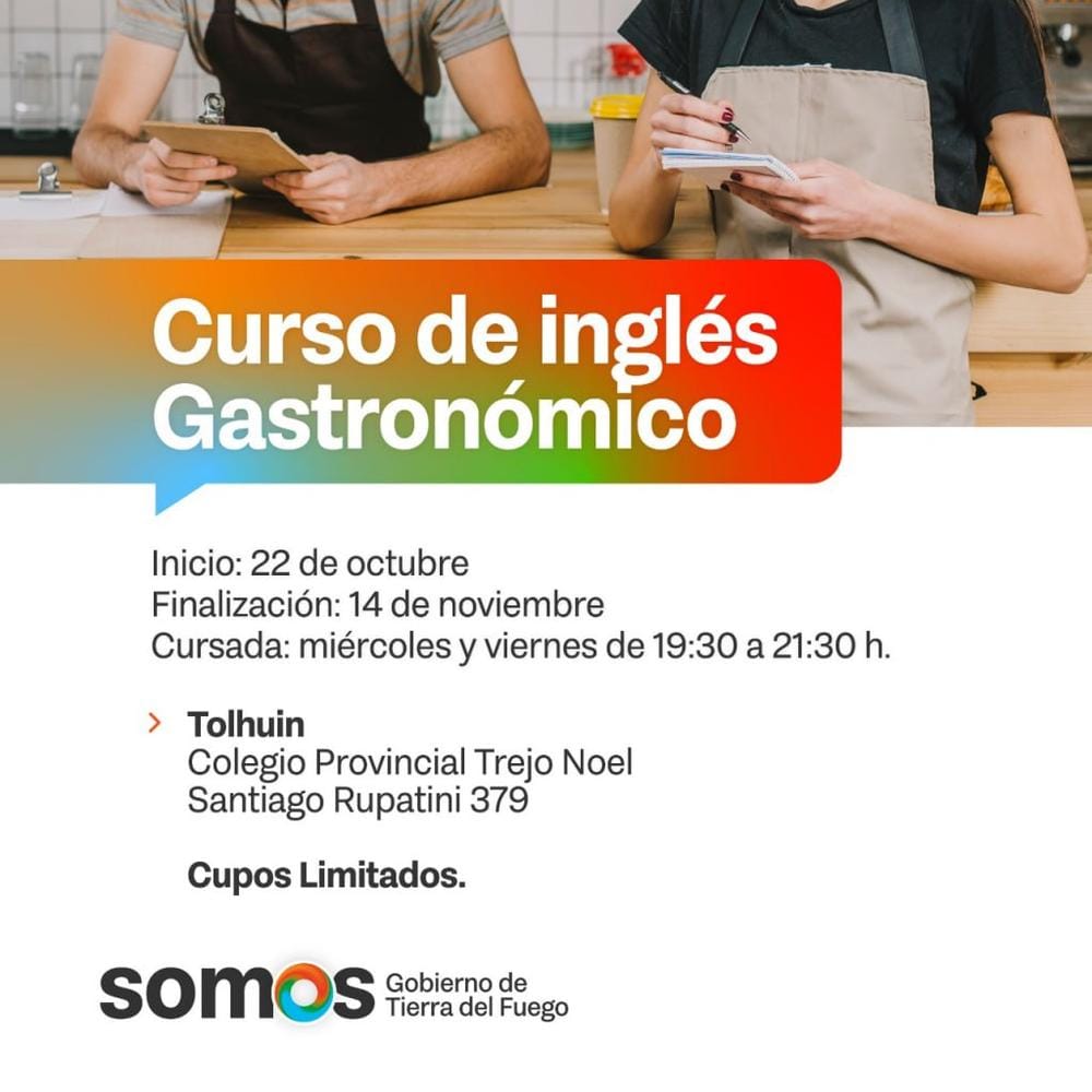 Capacitación gratuita en inglés gastronómico en Tolhuin