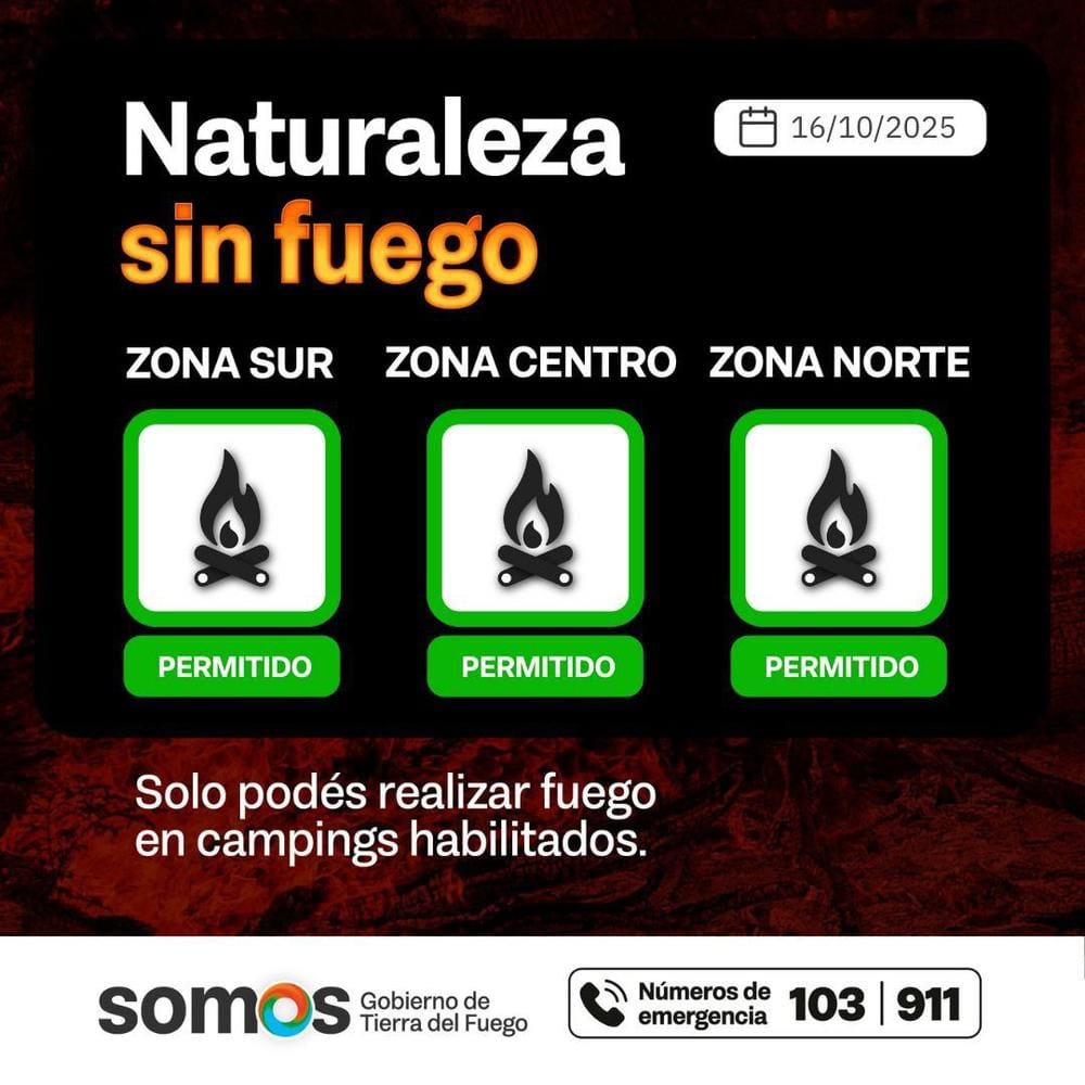 Riesgo de incendios en Tierra del Fuego 16/10/2025