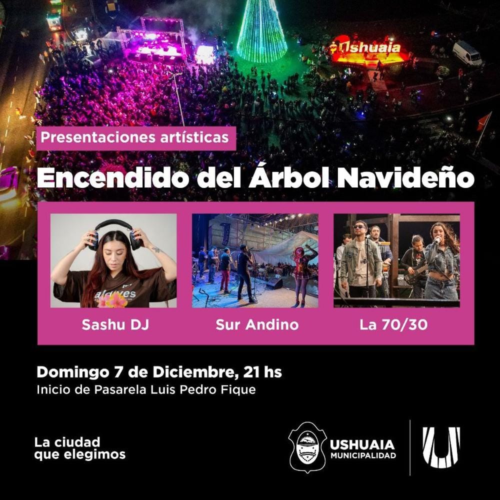 Ushuaia enciende su árbol navideño con shows en vivo