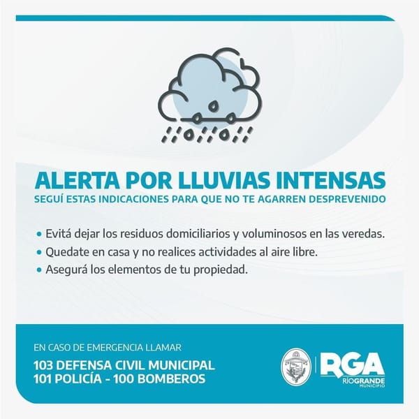 ALERTA METEOROLÓGICA POR LLUVIAS EN RÍO GRANDE