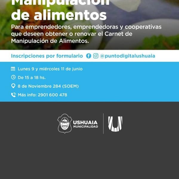 Ushuaia ofrece curso gratuito de manipulación de alimentos