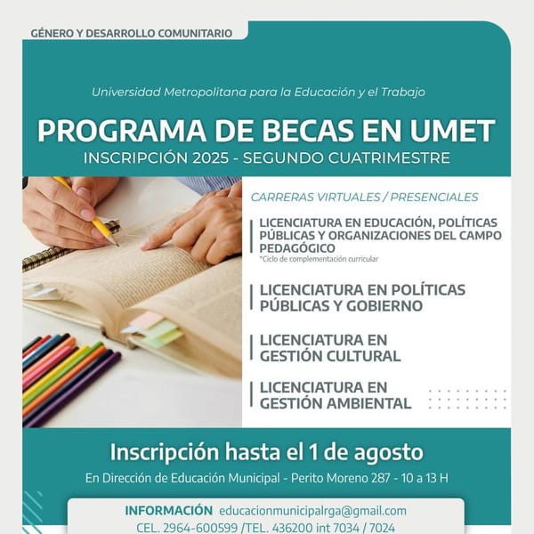 Inscripciones abiertas para becas UMET en Río Grande