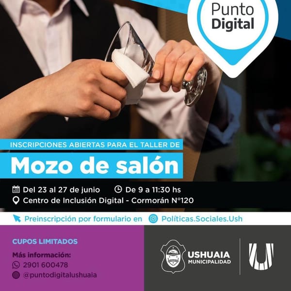 Taller gratuito de mozo de salón en Ushuaia