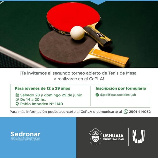 Ushuaia lanza 2° Torneo Abierto de Tenis de Mesa Juvenil