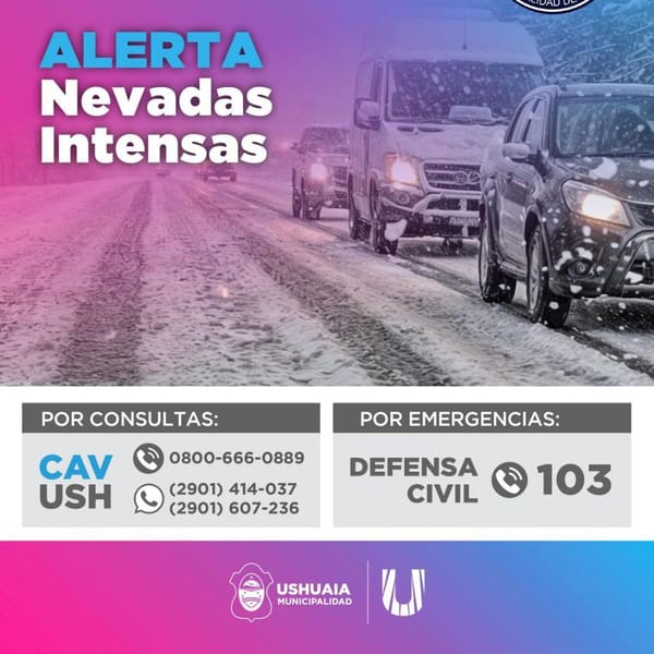 Nevadas intensas en Ushuaia: alerta y recomendaciones