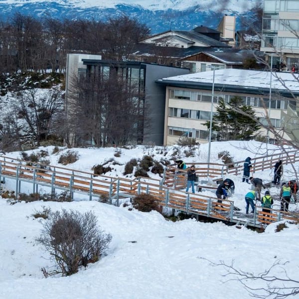 LA MUNICIPALIDAD DE USHUAIA JUNTO A ASEZ WAO REALIZARON EL RETIRO DE NIEVE Y HIELO EN EL PASEO DEL CENTENARIO