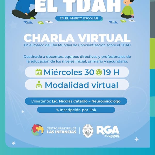 EL MUNICIPIO OFRECERÁ A LA COMUNIDAD EDUCATIVA UNA CHARLA VIRTUAL SOBRE TDAH