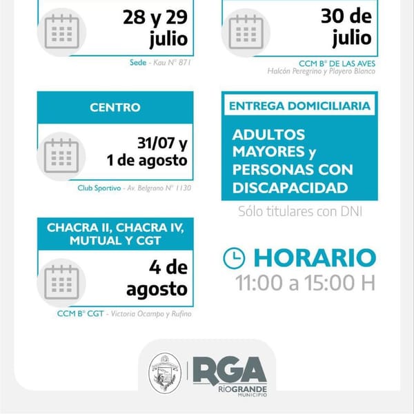 Comienza mañana la entrega de módulos alimentarios en Río Grande
