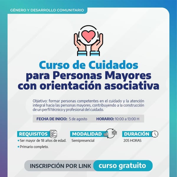 Capacitación gratuita en cuidados para adultos mayores en Río Grande