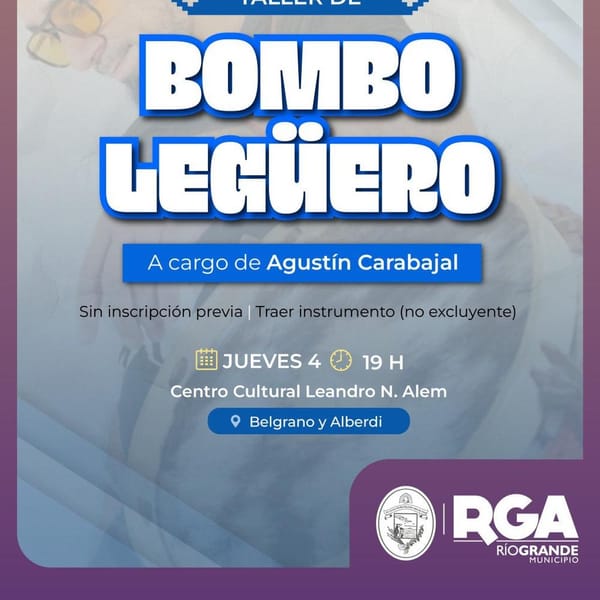 Taller de Bombo Legüero en Río Grande este jueves