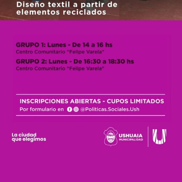 Inscripciones abiertas para el taller de diseño circular en Ushuaia