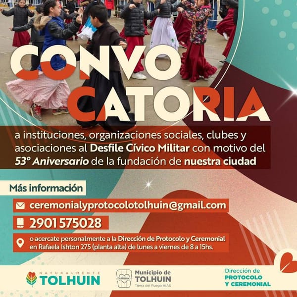 Tolhuin abre convocatoria para su desfile cívico-militar 53° aniversario