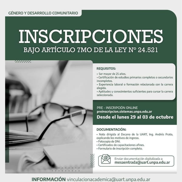 Inscripciones abiertas en la UNPA para mayores de 25 sin secundario