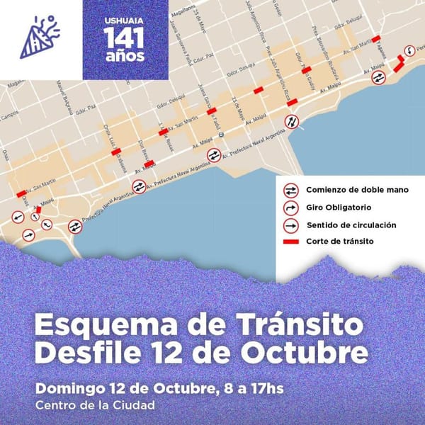 Esquema de tránsito en Ushuaia por el 141° aniversario