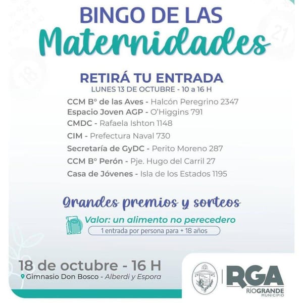 Participá del Bingo de las Maternidades en Río Grande