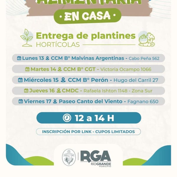 Inscripciones abiertas para plantines de verduras en Río Grande