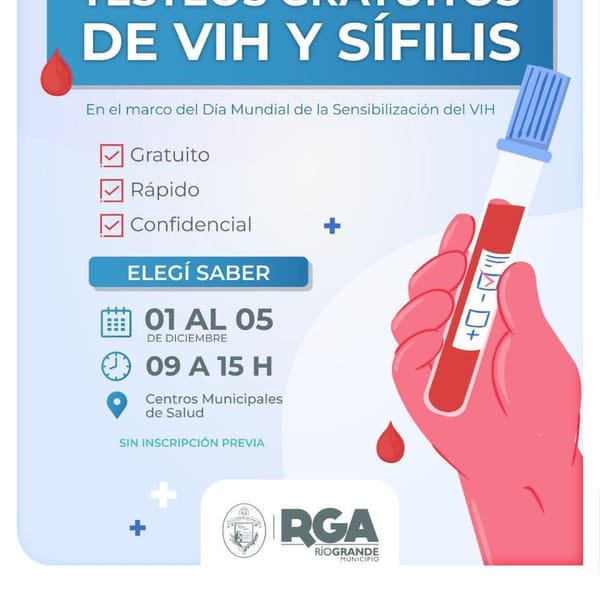 Testeos gratuitos de VIH y sífilis en Río Grande