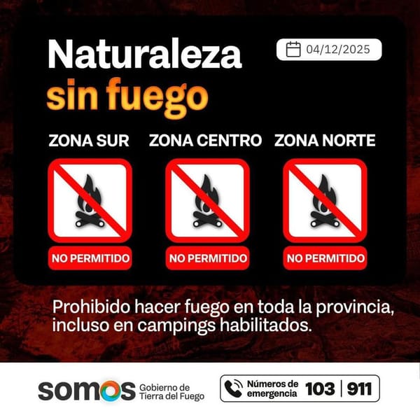 Riesgo alto de incendios en Tierra del Fuego